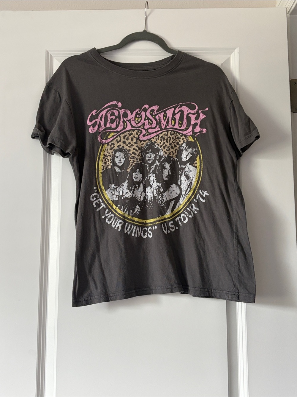 Aerosmith 'Get Your Wings' Short Sleeve Tee - Charcoal with Pink